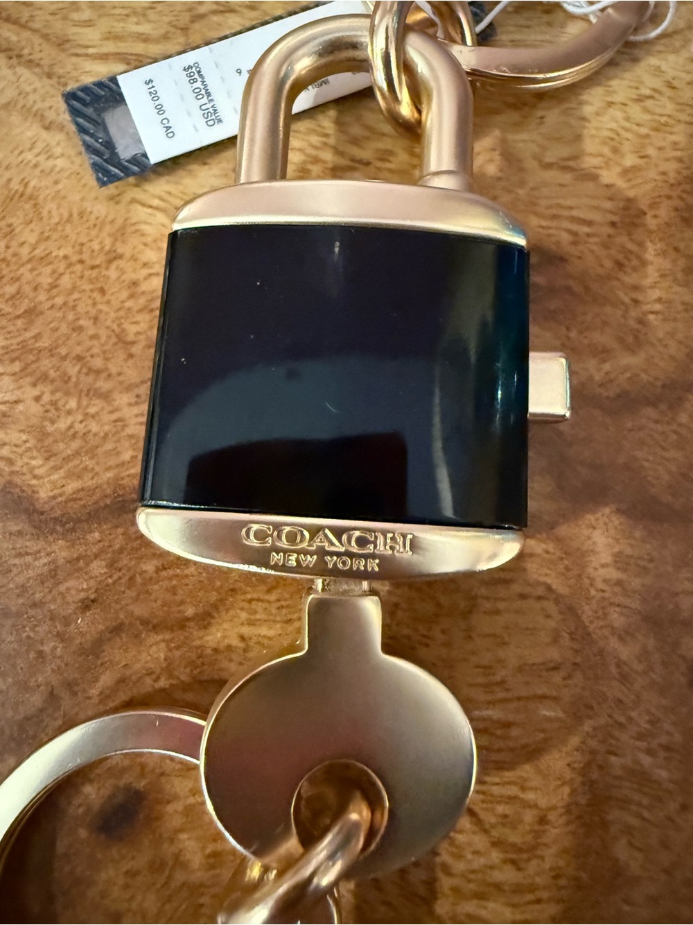 Coach Black and Gold Lock Charm Keyring - Picture 4 of 5
